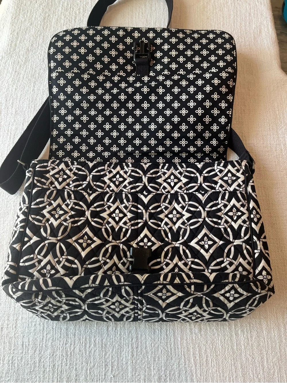 Quilted Black and White Patterned Crossbody Bag